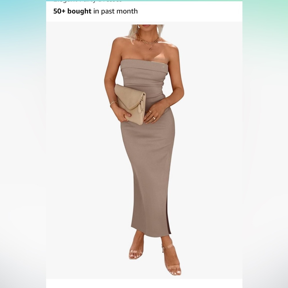 Tan Strapless Maxi Dress- Bodycon- XS